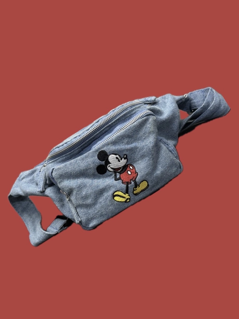 Disney Mickey Mouse 90s Style Denim Fanny Pack Adjustable Waist Bag Crossbody
